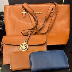 Soperwillton Elegant Large Brown Women's Bag Set with free blue wallet.